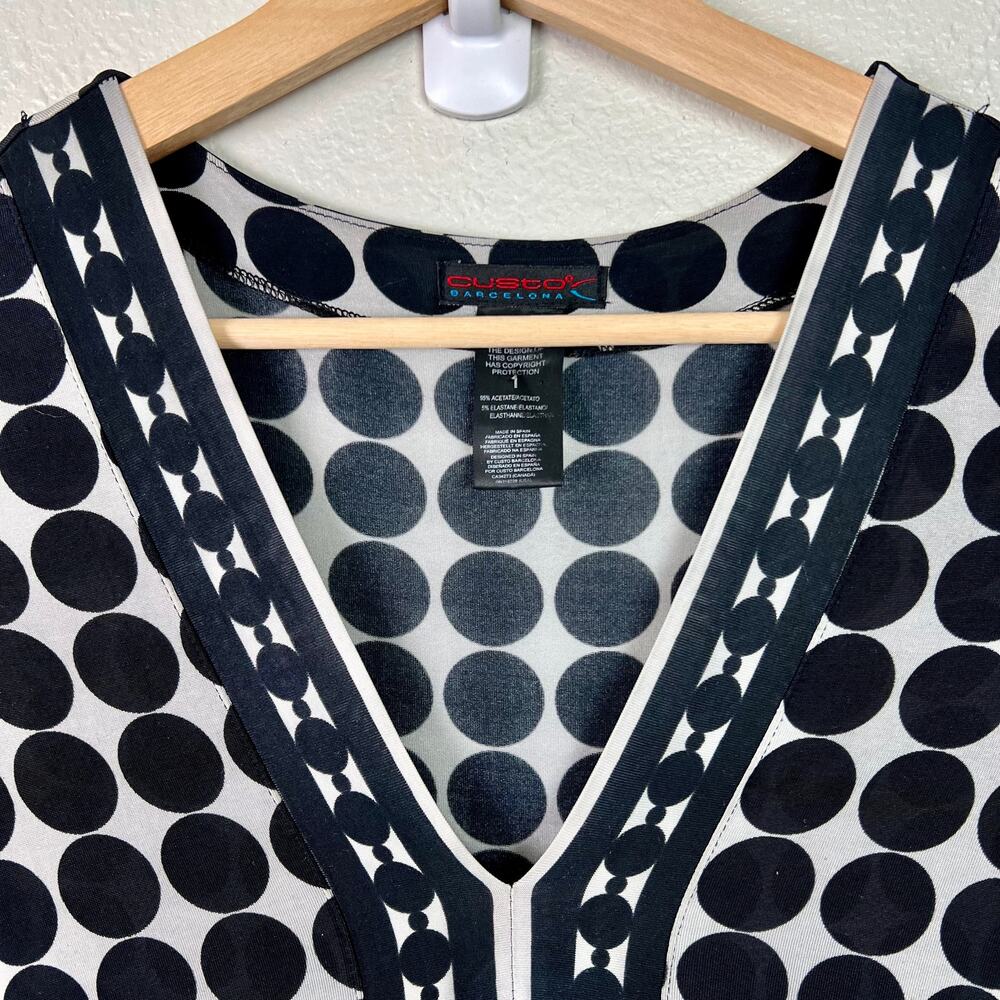 Custo Barcelona Polka Dot Short Sleeve V-Neck Stretchy Retro Dress SZ 1‎ (XS) - Picture 3 of 5